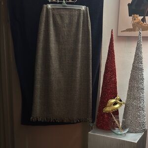 Gray Maxi Pencil Skirt with Fringe for Work